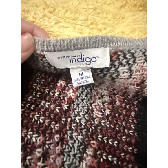 Indigo Western Country Boho Cardigan Wrap Shaw Gray Pink Aztec Medium - Picture 3 of 6